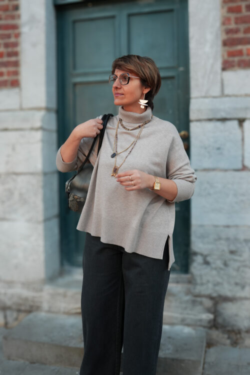 Pull en maille - Col montant - Taupe