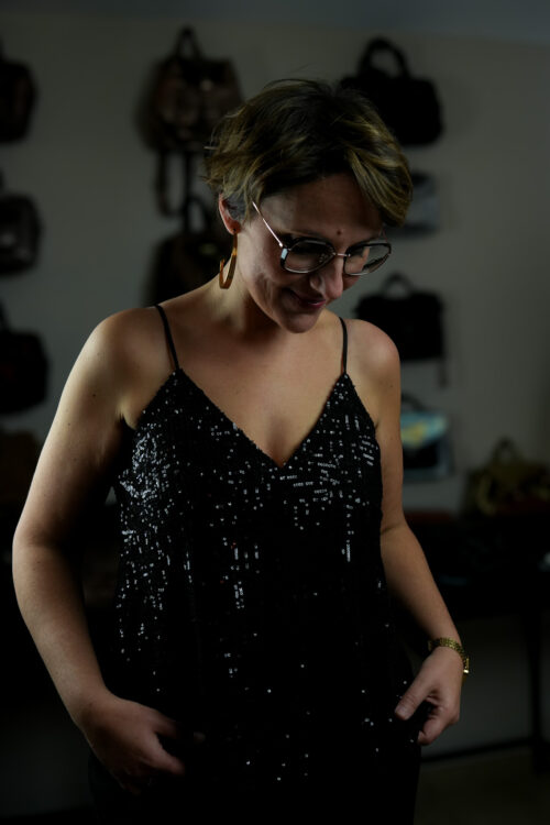 Top bretelles - Paillettes - Noir