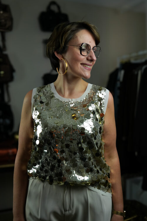 Top col rond - Paillettes - Champagne