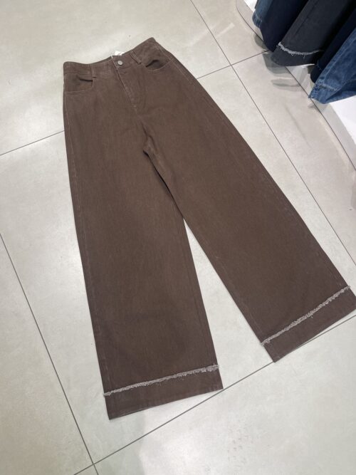 Jeans large tailleur détail effiloché - Marron