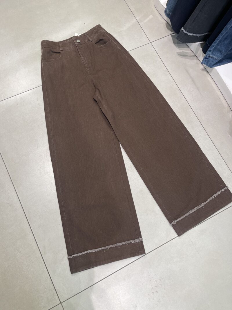 Jeans large tailleur detail effiloche Marron Dame 18547 2
