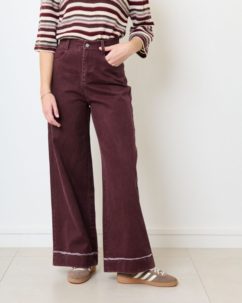Jeans large tailleur detail effiloche bordeaux Dame 18546 2