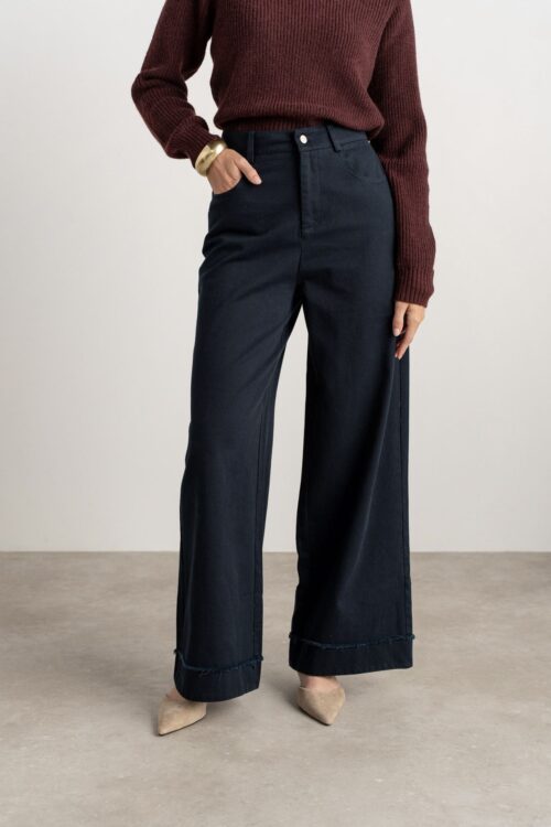 Jeans large tailleur détail effiloché - marine