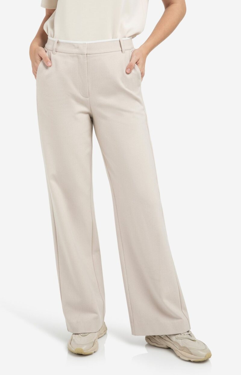 Pantalon tisse doux avec jambes larges et ourlet elastique YAYA Heather Grey YAYA 18509 2
