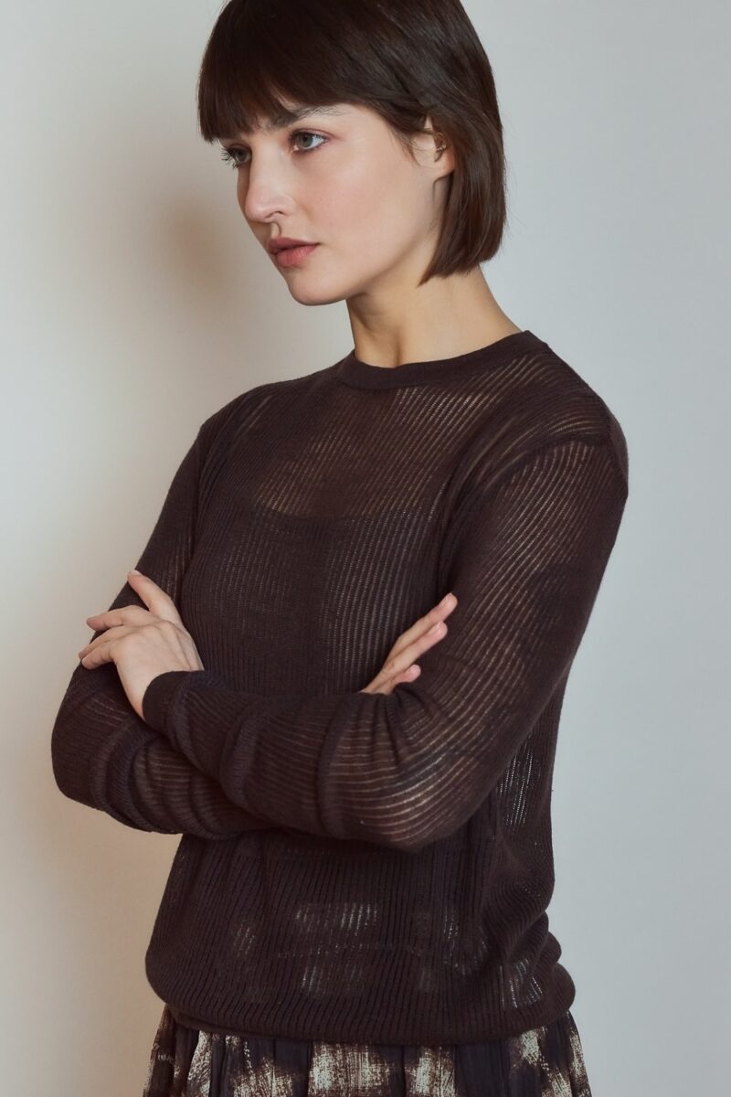 Pull fin a manches longues et col rond Chocolat Dame 18593 2