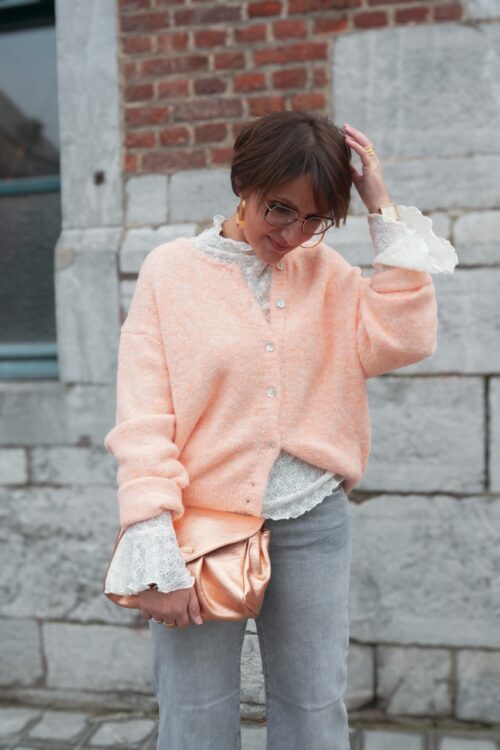 Gilet uni col rond - Andrea - Abricot