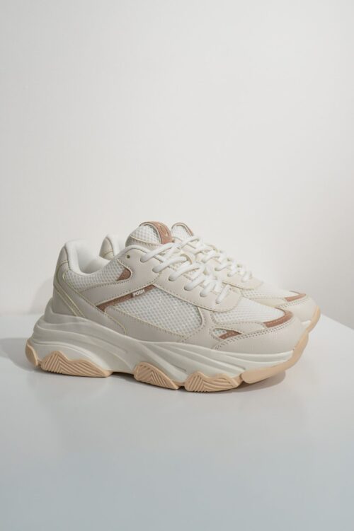 Basket basse pour femmes POELMAN - Gigi - Beige foncé, blanc avec semelle structurée