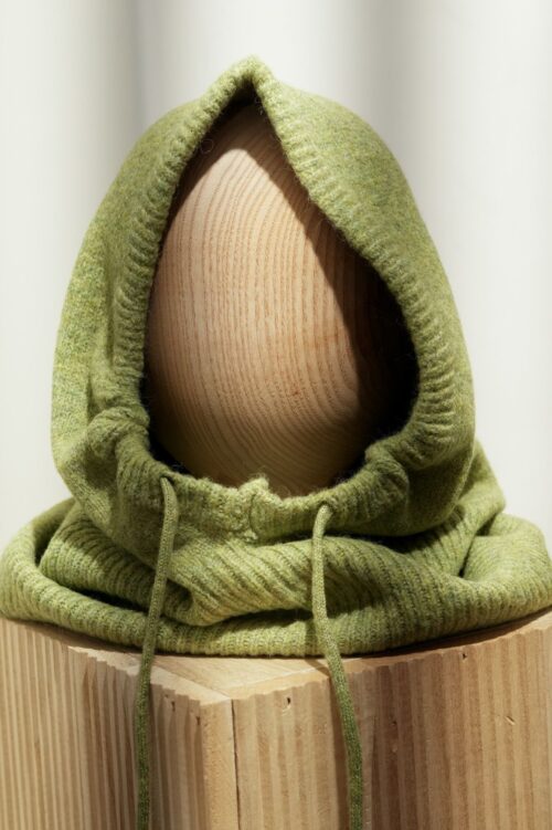 Cagoule col en mailles unie - vert chiné