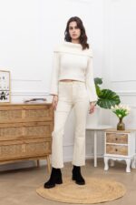 Jeans evasé coupe 3/4 - Détail poche - Beige