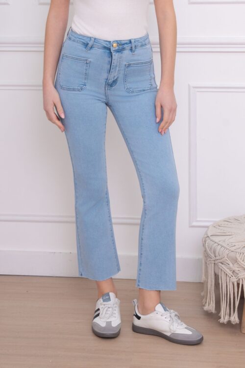 Jeans évasé coupe 3/4 - Détail poche - Bleu clair