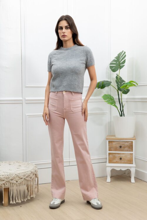 Jeans patte d'éléphant - Rose