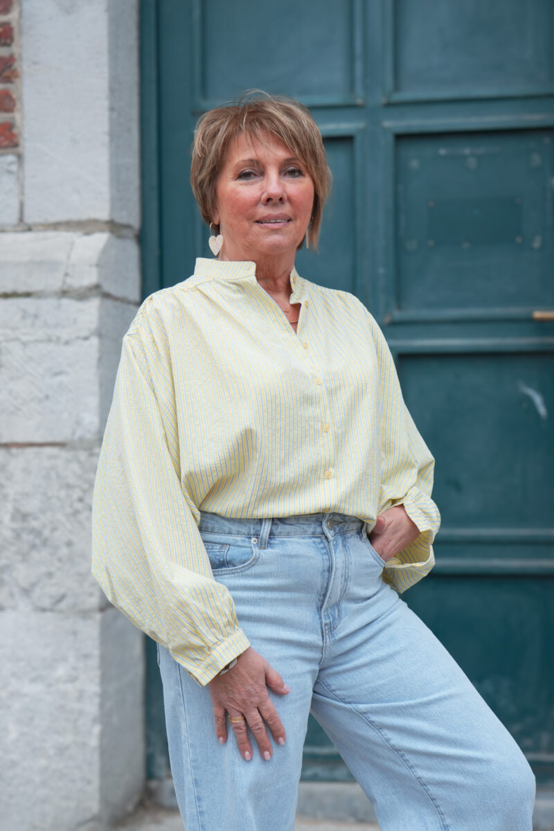 chemise lignee col mao mara jaune 04