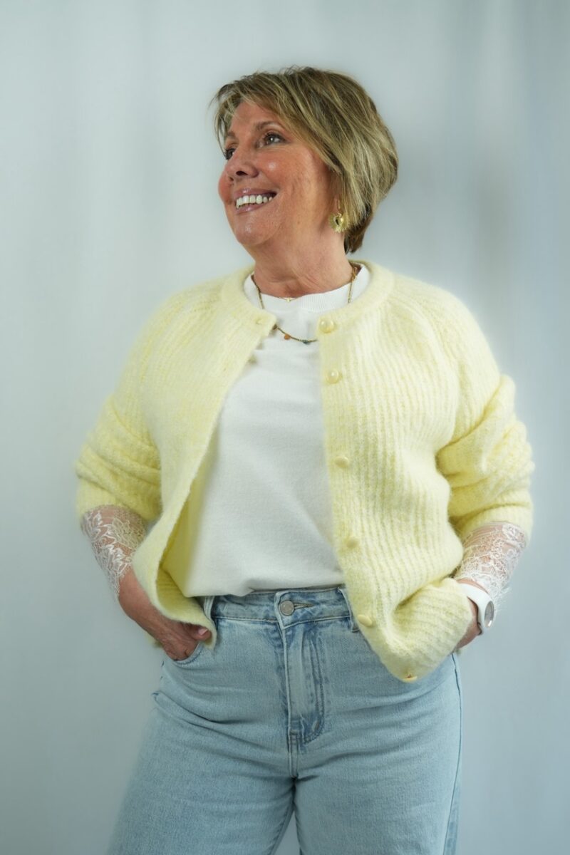 gilet a bouton col rond jaune 03