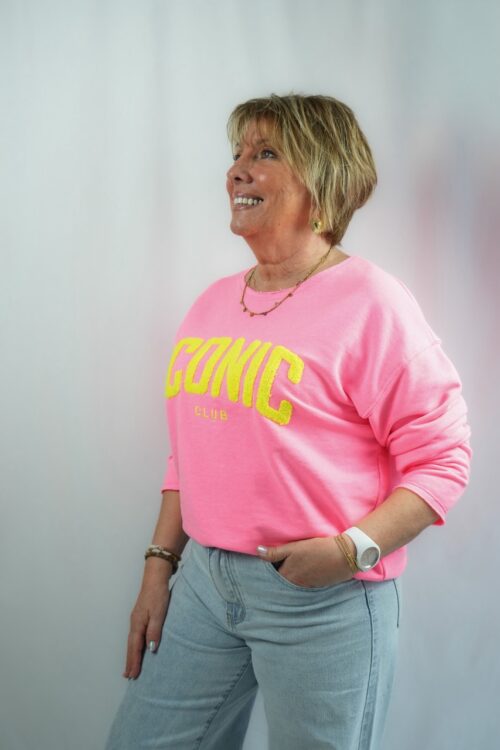 Sweat-shirt col rond avec relief poitrine - ICONIC - fuschia