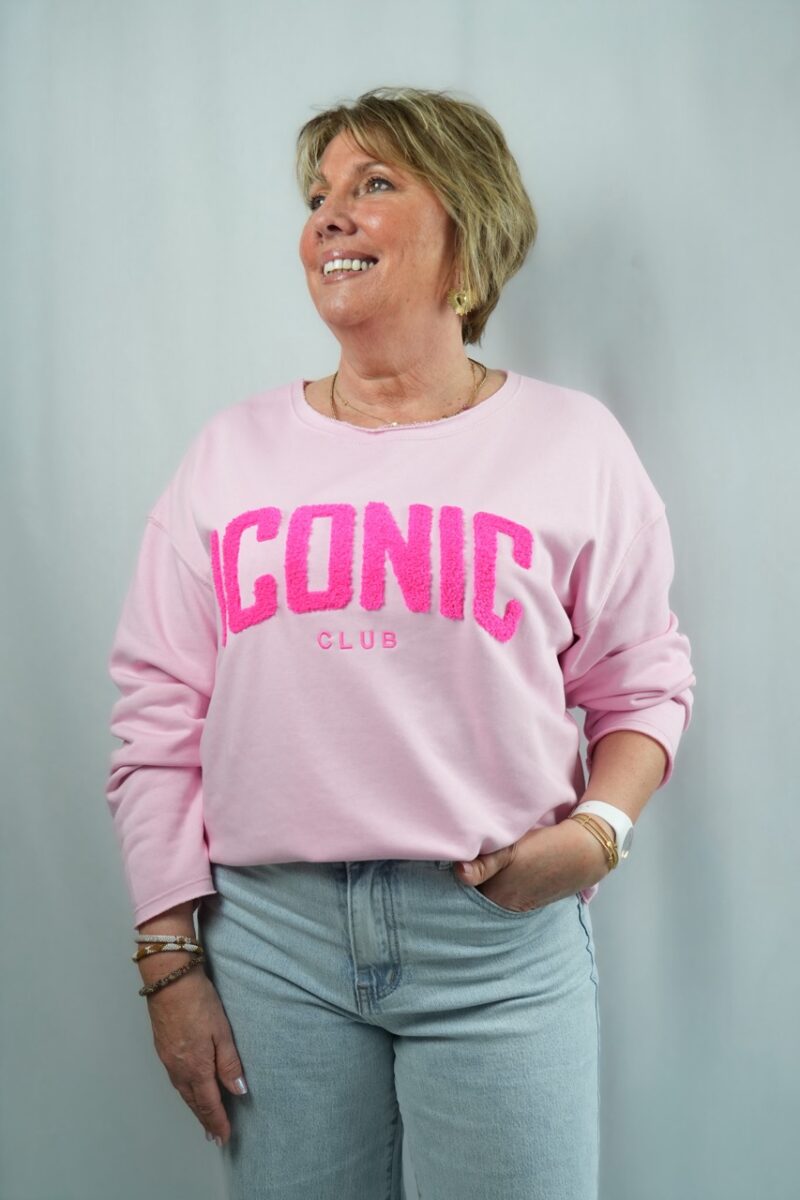sweat shirt col rond avec relief poitrine iconic rose 03