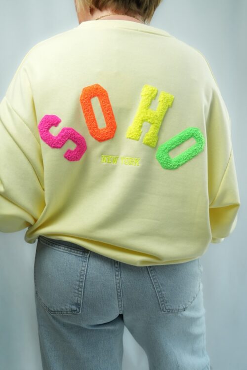 Sweat-shirt col rond - SOHO - Jaune - flocage multicolore