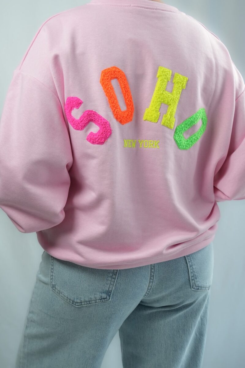 sweat shirt col rond soho rose flocage multicolore 01