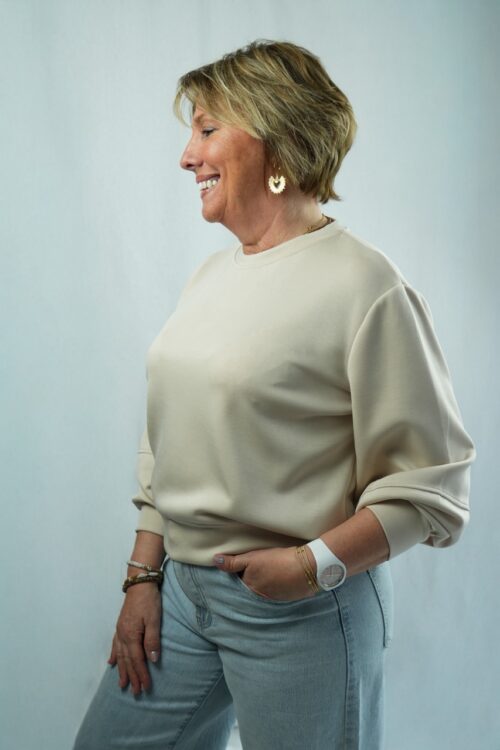 Sweat-shirt uni manches ballon ultra-doux - Daria - Beige