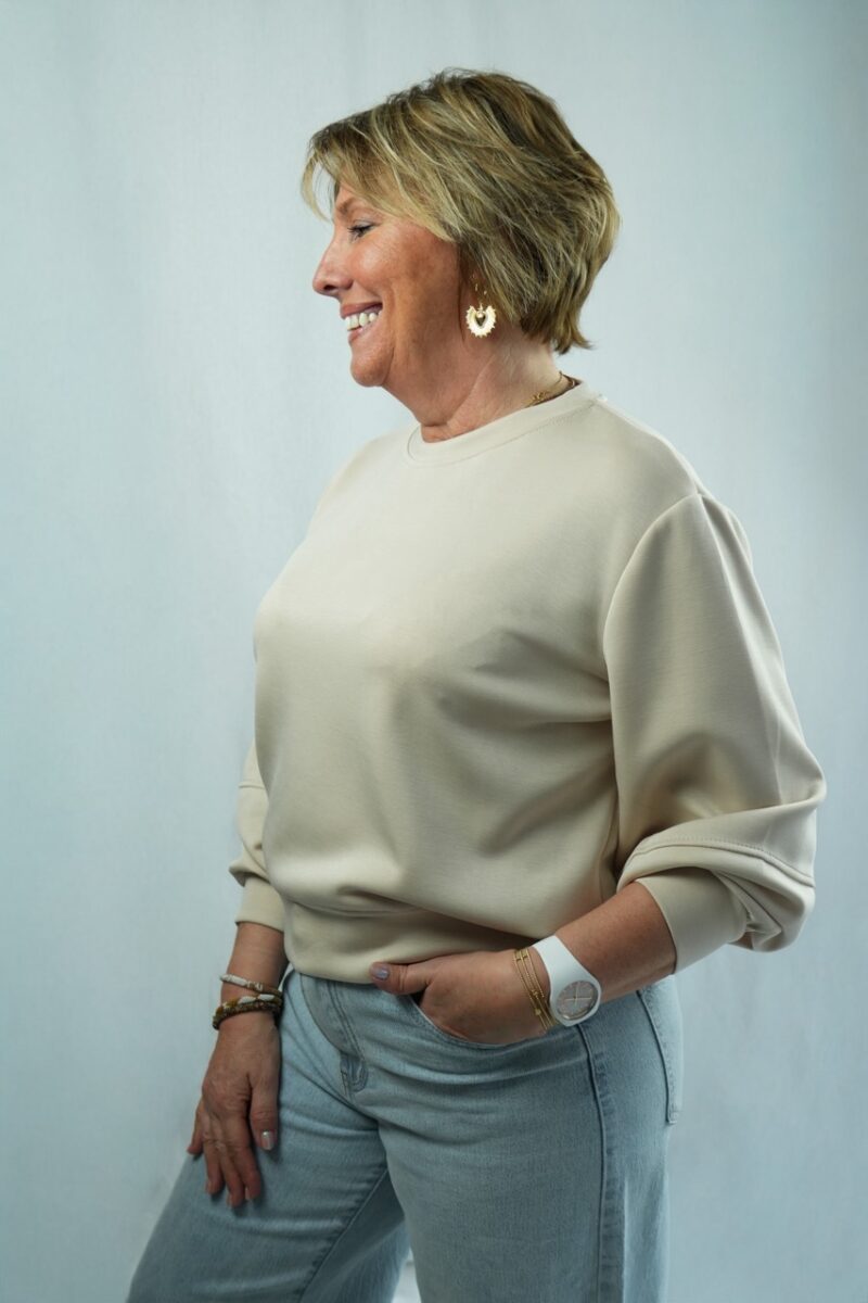 sweat shirt uni manches ballon ultra doux daria beige 03
