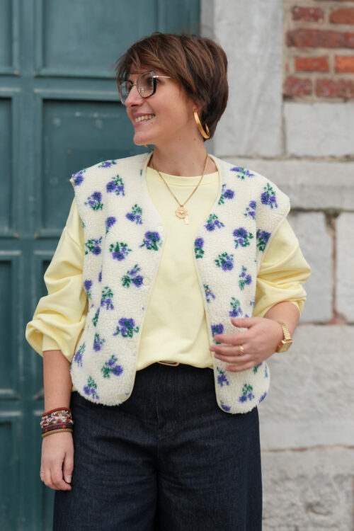 Veste sans manche - Effet mouton - Fleuri violet