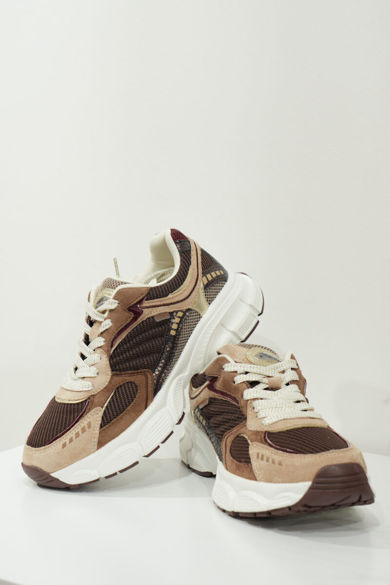 basket basse pour femmes poelman lise beige clair brun fonce et bordeaux avec semelle structuree 07