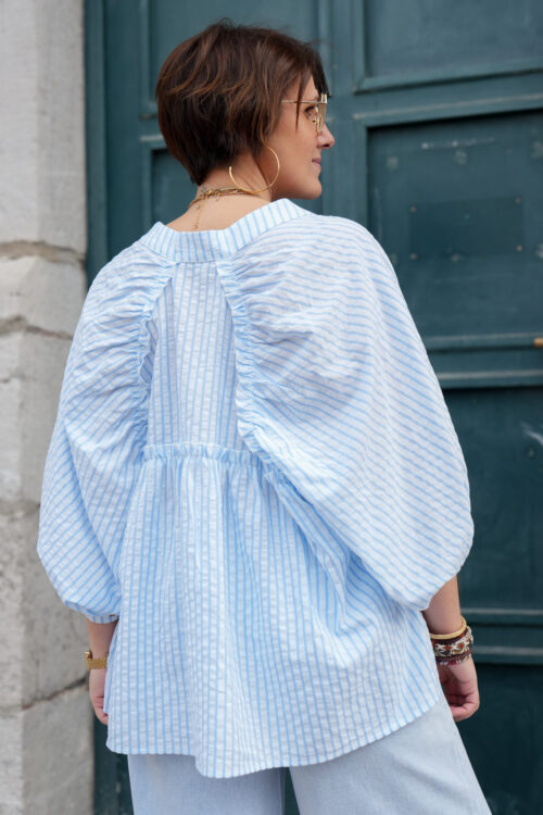 Blouse avec dos drapé - Lignée - Bleu azur