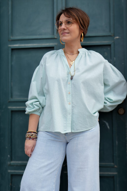 Blouse col rond à rayures - Agata - Vert