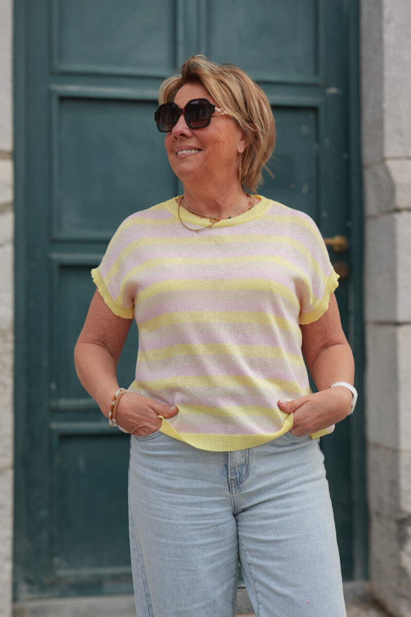 blouse en mailles col rond avec petites manches valina jaune 04