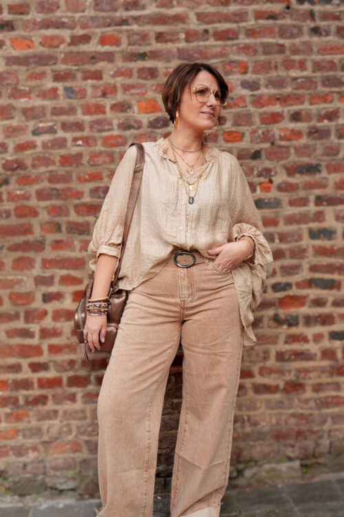 Blouse texturée avec dos drapé - Anna - Beige safari