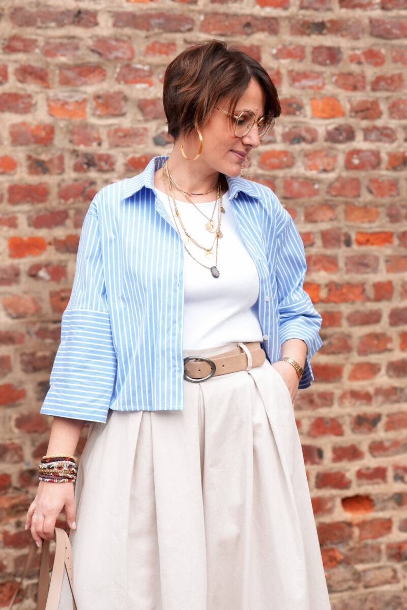 chemise ample lignee manches 3 4 bleu 08