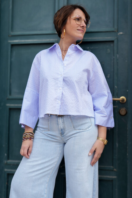 Chemise ample lignée - manches 3/4 - Lila