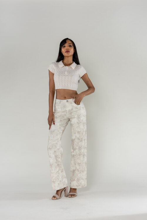 Jeans flare imprimé - Kate - beige motif