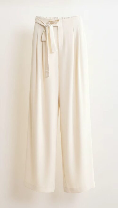 Pantalon de tailleur à nouer avec élastique au dos - Tara - Ecru