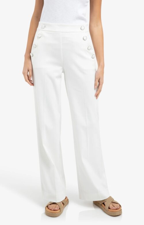 Pantalon taille haute, coupe large bouton en finition - YAYA - blanc cassé