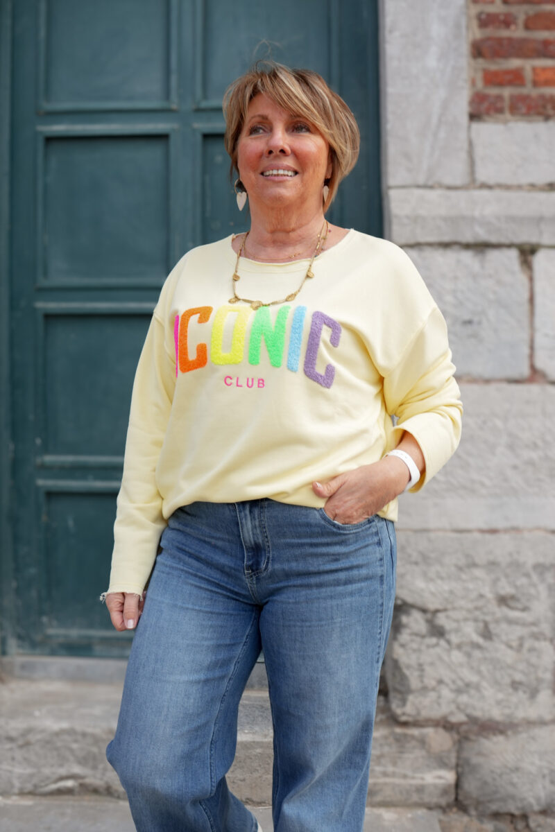 sweat shirt col rond avec relief poitrine iconic multicolore jaune 03