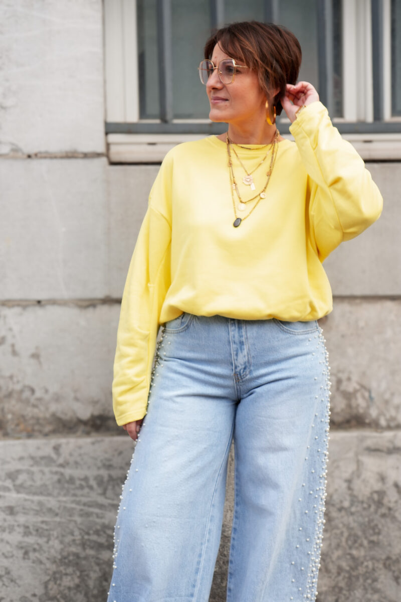 sweat shirt uni double alice jaune 06