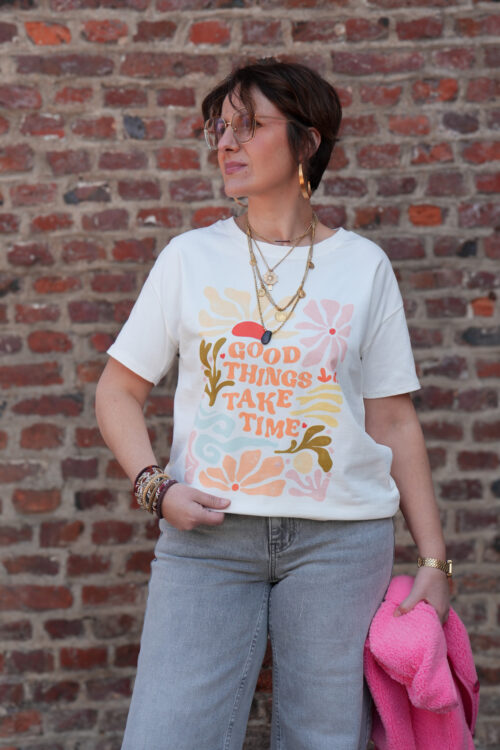 T-shirt manches courtes - Le soleil - Corail