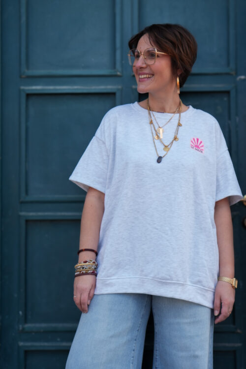 T-shirt manches courtes - Le soleil - Gris clair