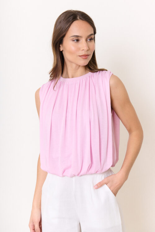 T-shirt sans manche col rond - Rose