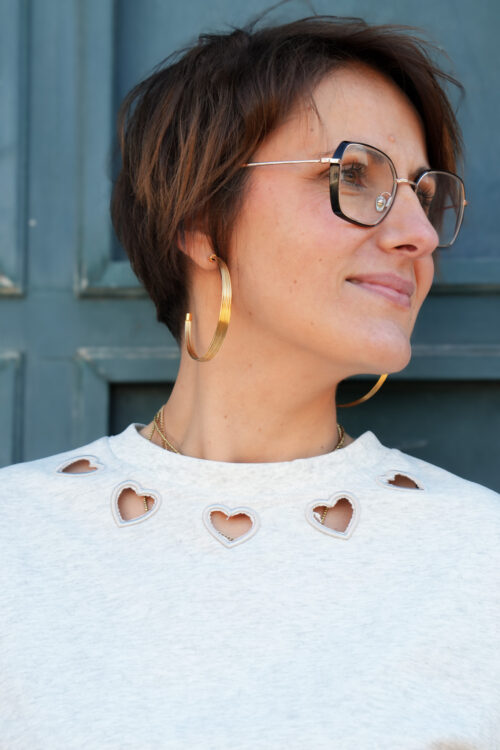 T-shirt uni délavé détail au col - Coeur - gris chiné