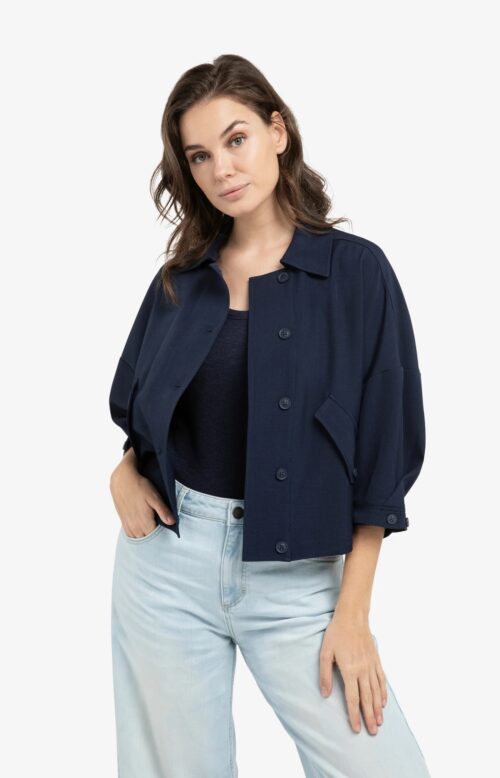 Veste chemise à poches avec taille ajustable - YAYA - marine