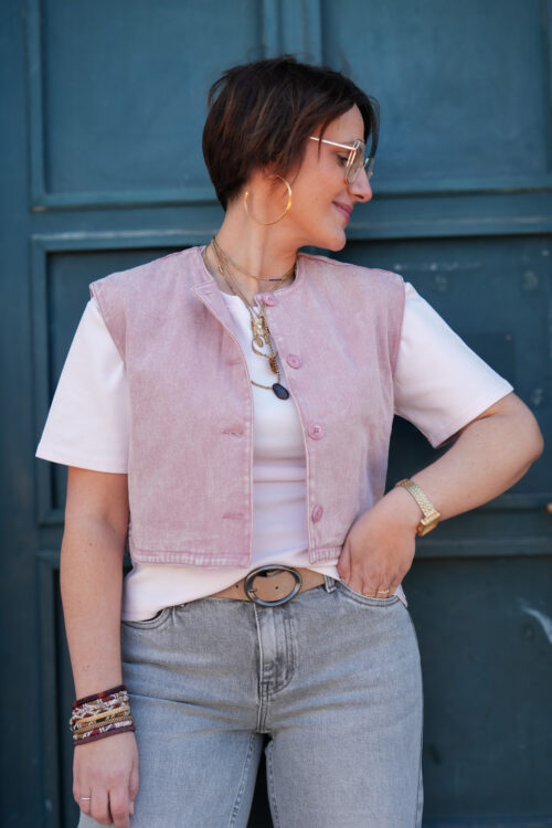 Veste sans manche en jeans - Rose