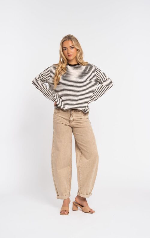 Home 3 Jeans ballon - Nora - délavé beige