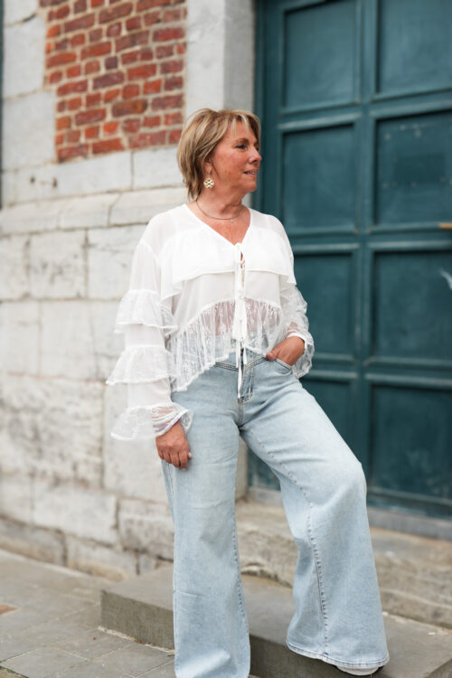 Blouse à nouer avec manches volants - Blanc