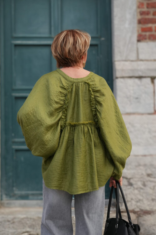 Blouse texturée avec dos drapé - Anna - Khaki