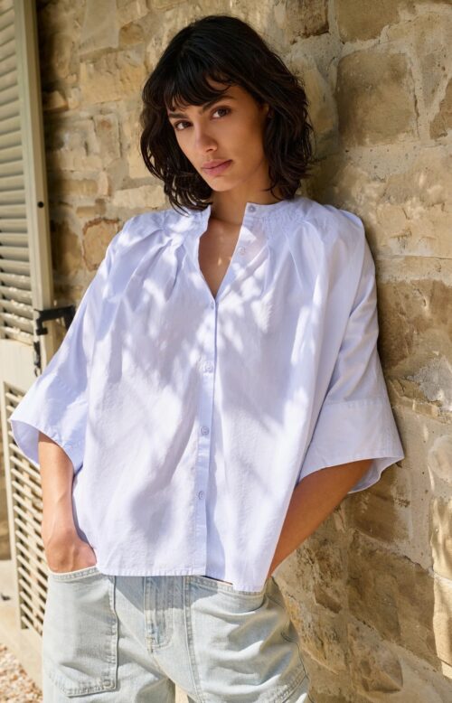 Chemise froncée oversize, manches larges chauve souris - YAYA - bleu très clair