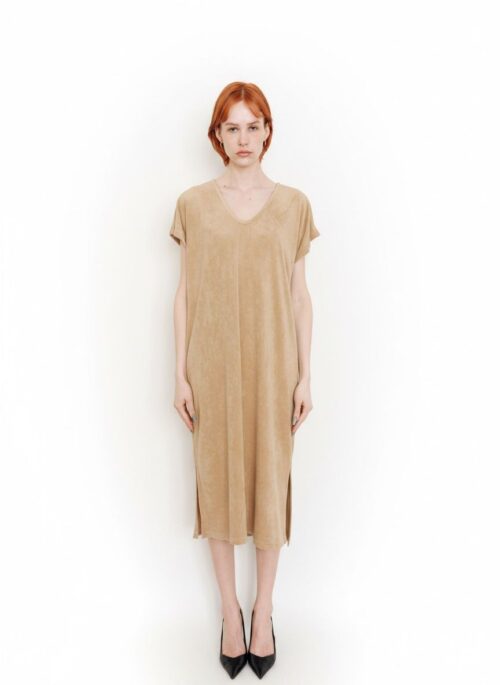 Robe en éponge col v - Erin - beige