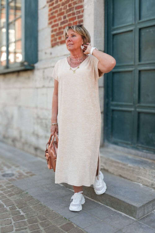 Robe en éponge col v - Erin - beige
