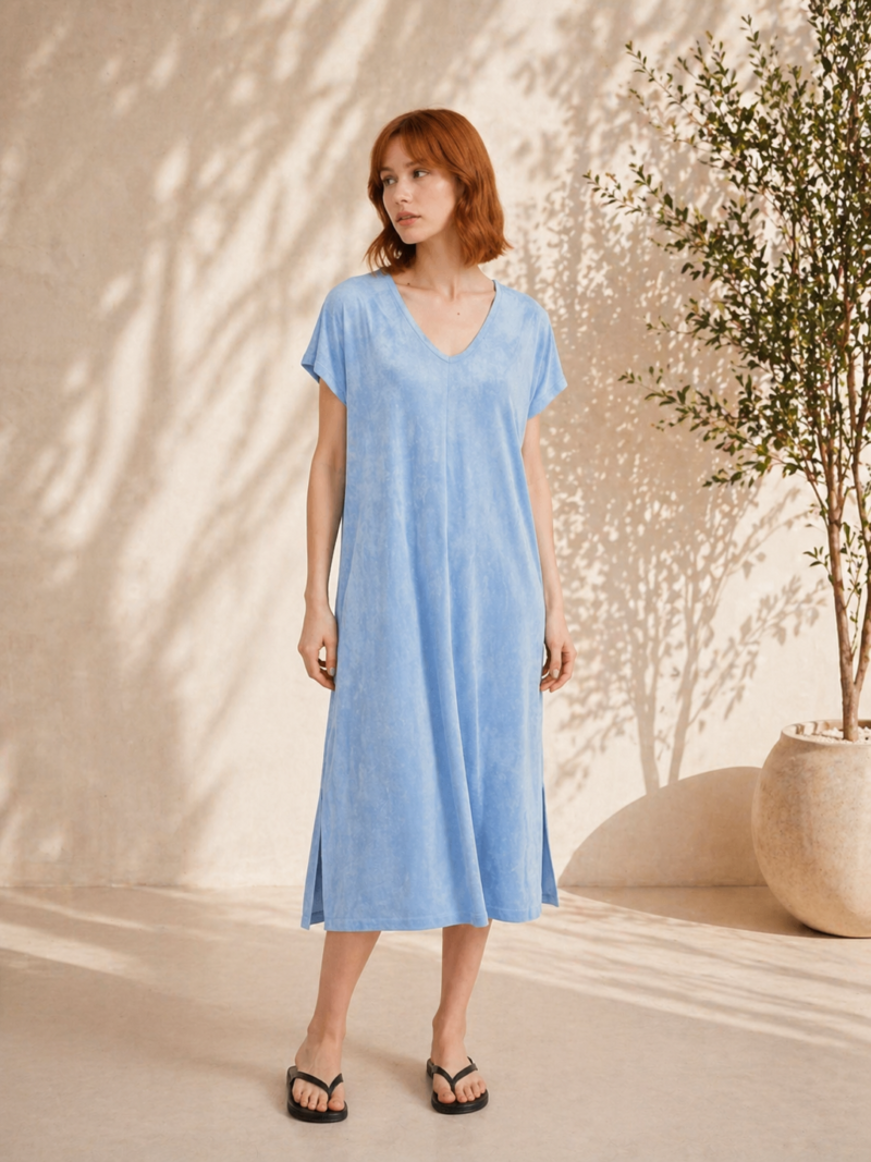 robe en eponge col v erin bleu ciel 03