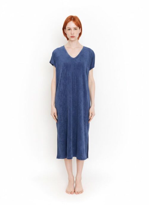 Robe en éponge col v - Erin - bleu marine